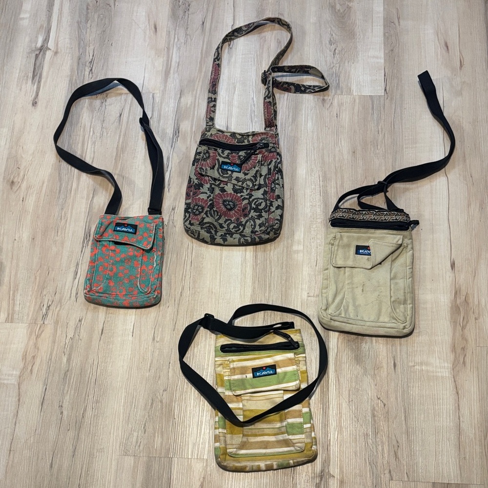 Kavu Mixed Pattern Mini Messenger Set - Green, Red, Tan, Yellow